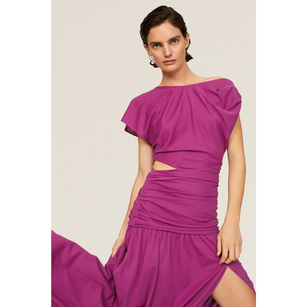 Tanya Taylor Nami Purple Asymmetric Boat Neck Draped Cap Sleeve Gown Size 2 - Picture 4 of 16